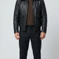 BLACK LEATHER BOMBER JACKET WITH BLACK SHEARLING