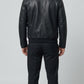 BLACK LEATHER BOMBER JACKET WITH BLACK SHEARLING