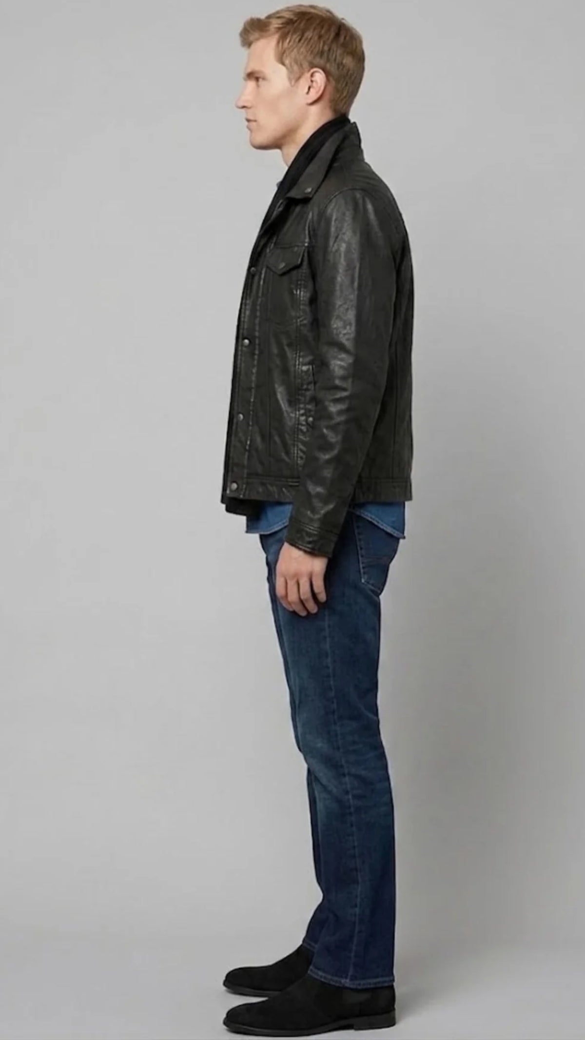 BLACK LEATHER TRUCKER JACKET