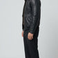 BLACK LEATHER BOMBER JACKET WITH BLACK SHEARLING