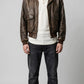 BROWN DISTRESSED LEATHER BOMBER JACKET