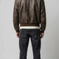 BROWN DISTRESSED LEATHER BOMBER JACKET