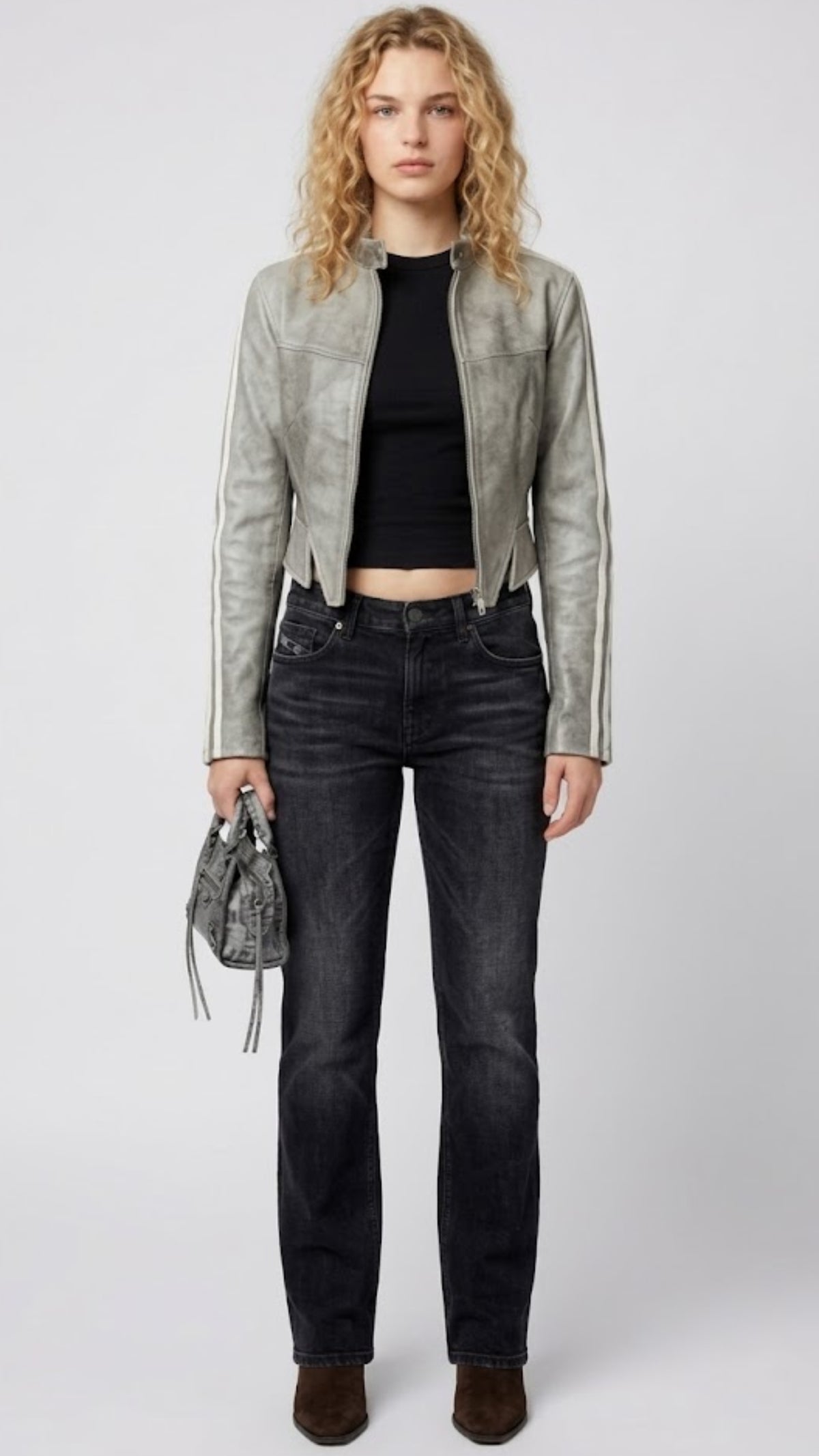 GREY DISTRESSED LEATHER JACKET
