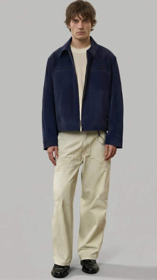 DARK NAVY BLUE SUEDE BOMBER JACKET