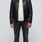 BLACK LEATHER BOMBER JACKET