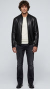 BLACK LEATHER BOMBER JACKET