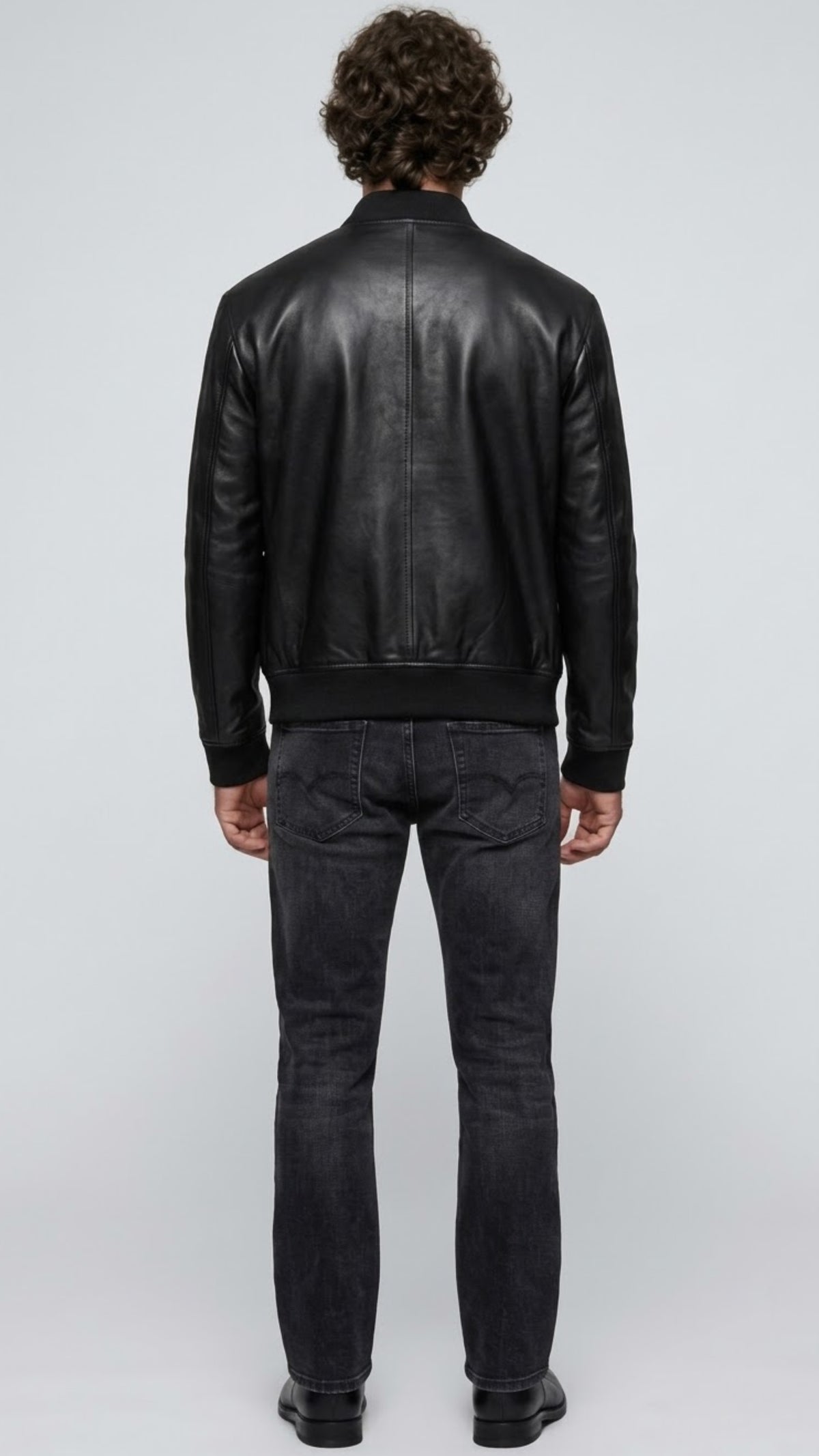 BLACK LEATHER BOMBER JACKET
