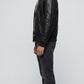 BLACK LEATHER BOMBER JACKET
