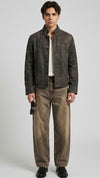 SLEEK DISTRESSED CHARCOAL LEATHER JACKET