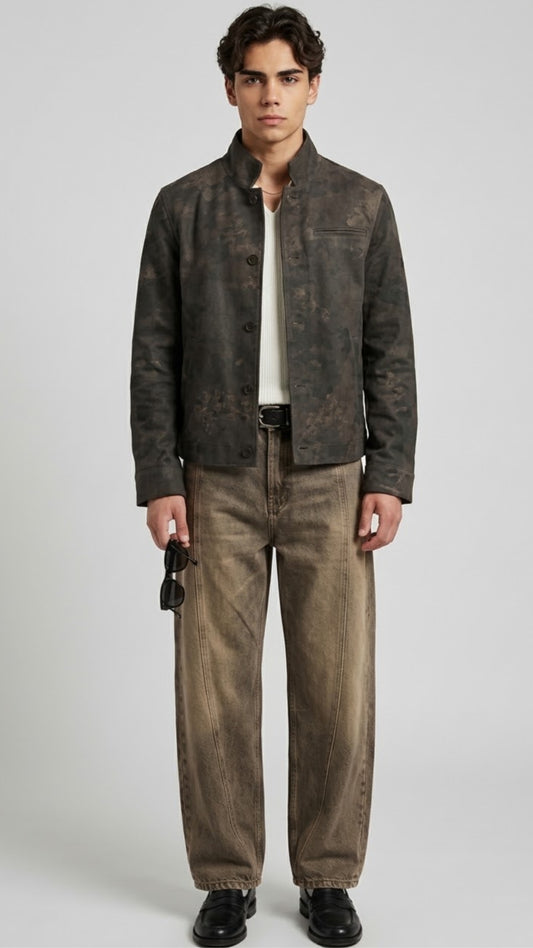 SLEEK DISTRESSED CHARCOAL LEATHER JACKET