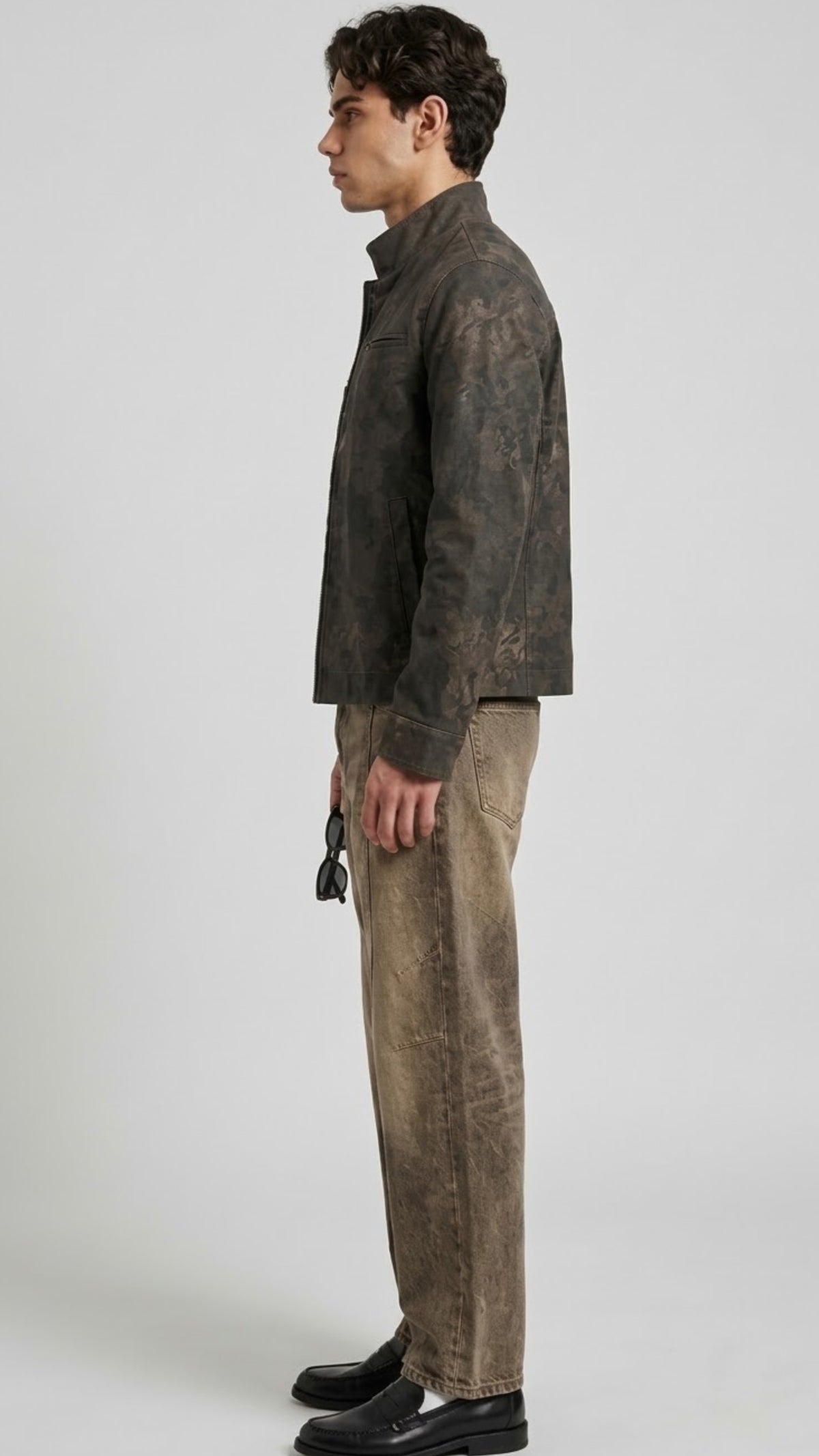 SLEEK DISTRESSED CHARCOAL LEATHER JACKET