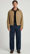 BEIGE LEATHER JACKET WITH DARK BROWN LEATHER COLLAR