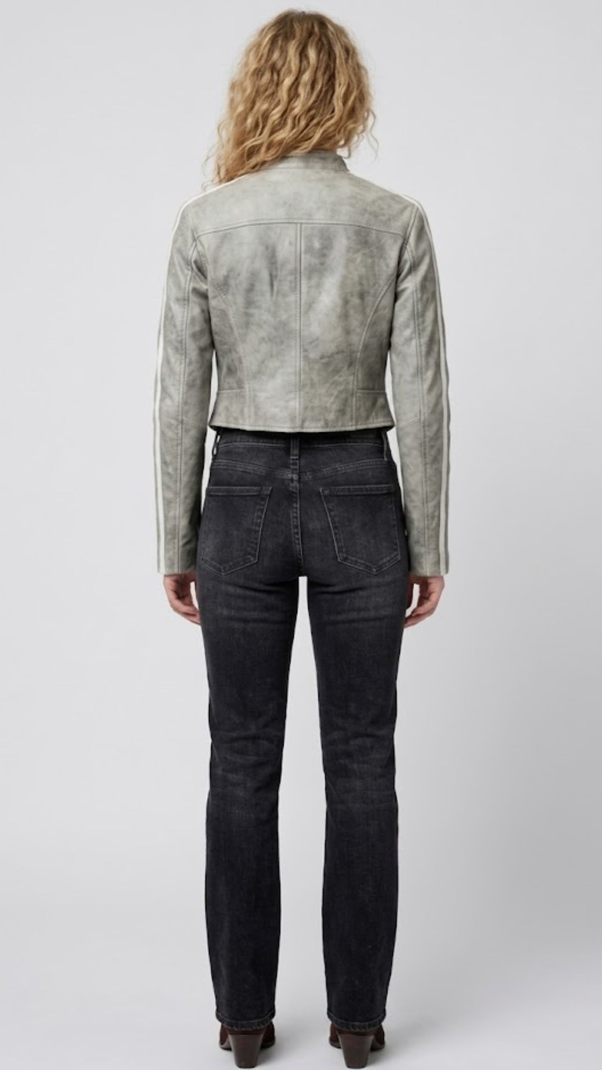 GREY DISTRESSED LEATHER JACKET