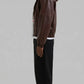 DARK MAROON LEATHER BOMBER JACKET WITH HOOD