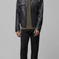 DARK BLACK LEATHER BOMBER JACKET