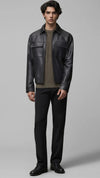 DARK BLACK LEATHER BOMBER JACKET