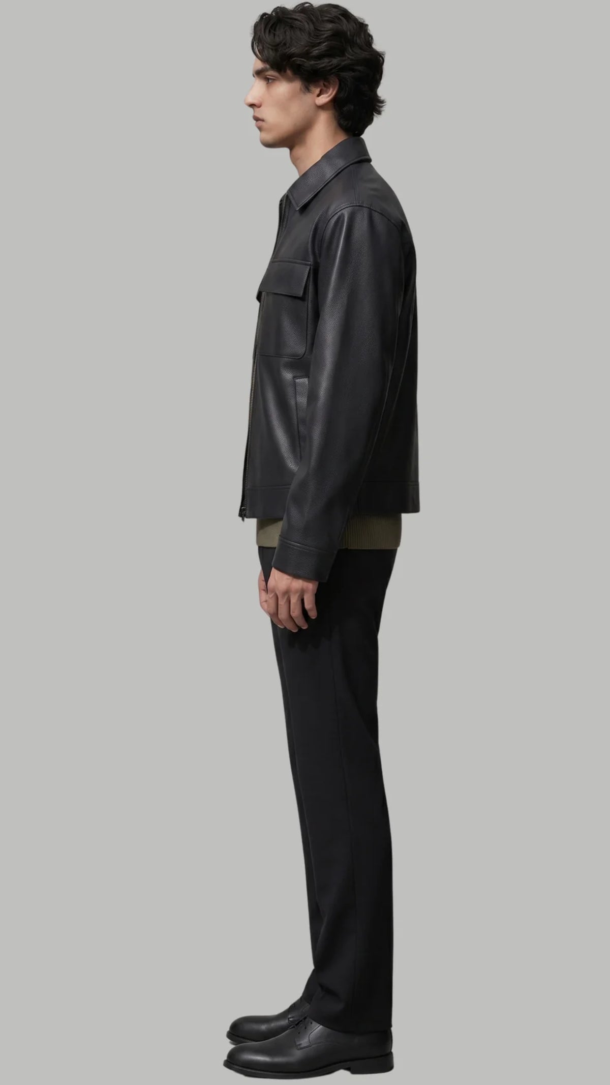 DARK BLACK LEATHER BOMBER JACKET