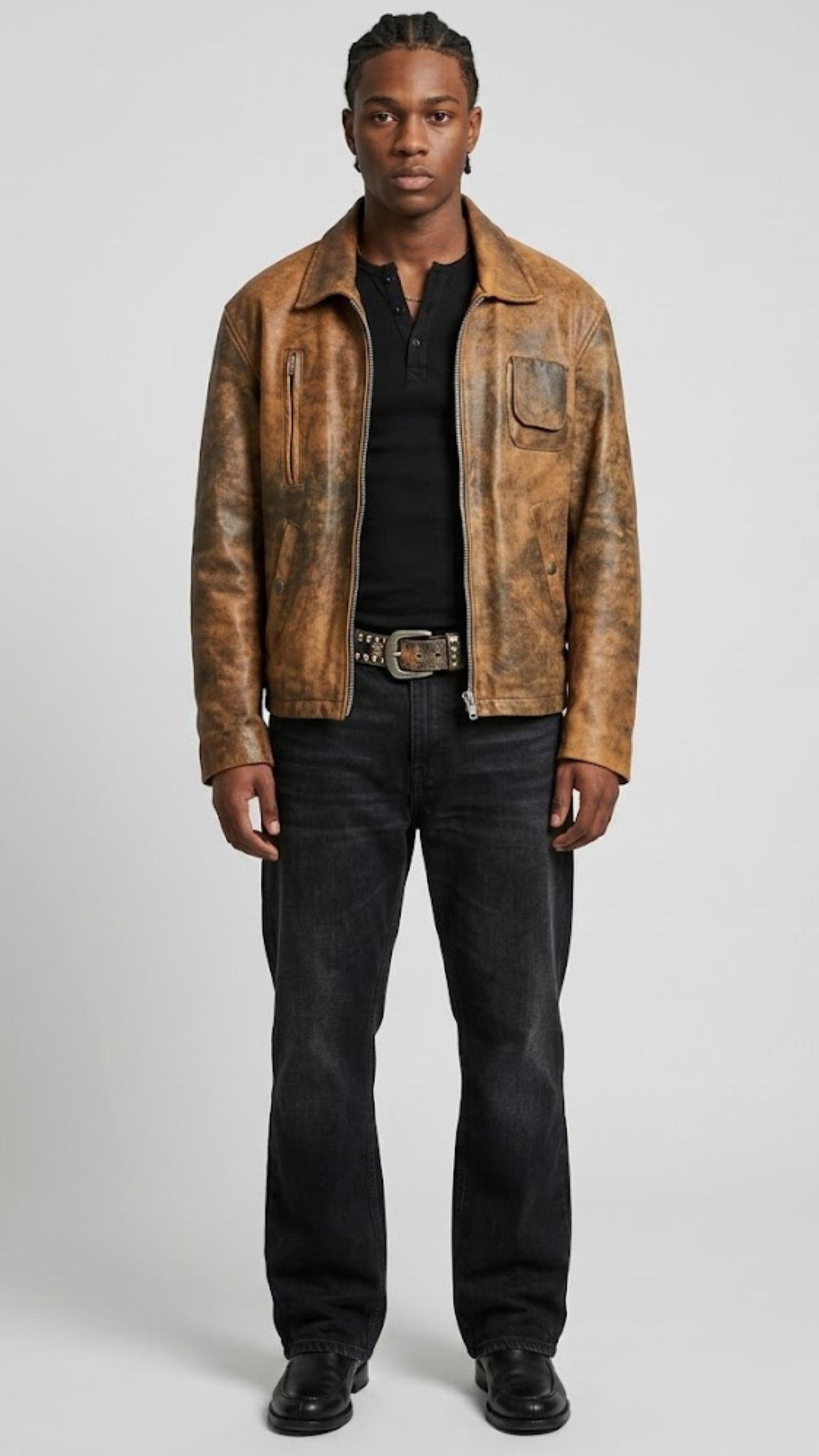 VINTAGE LIGHT BROWN DISTRESSED LEATHER JACKET