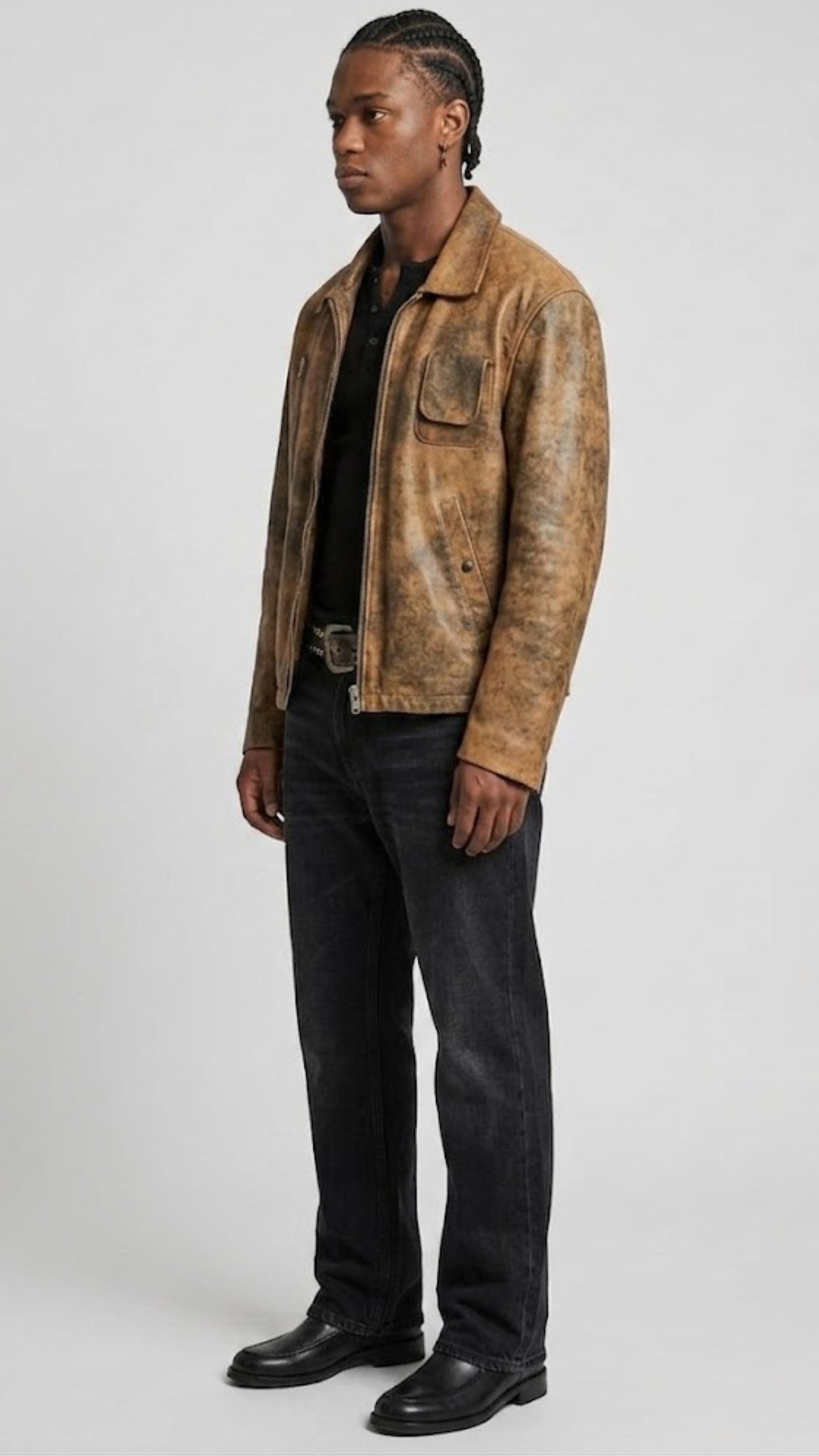VINTAGE LIGHT BROWN DISTRESSED LEATHER JACKET
