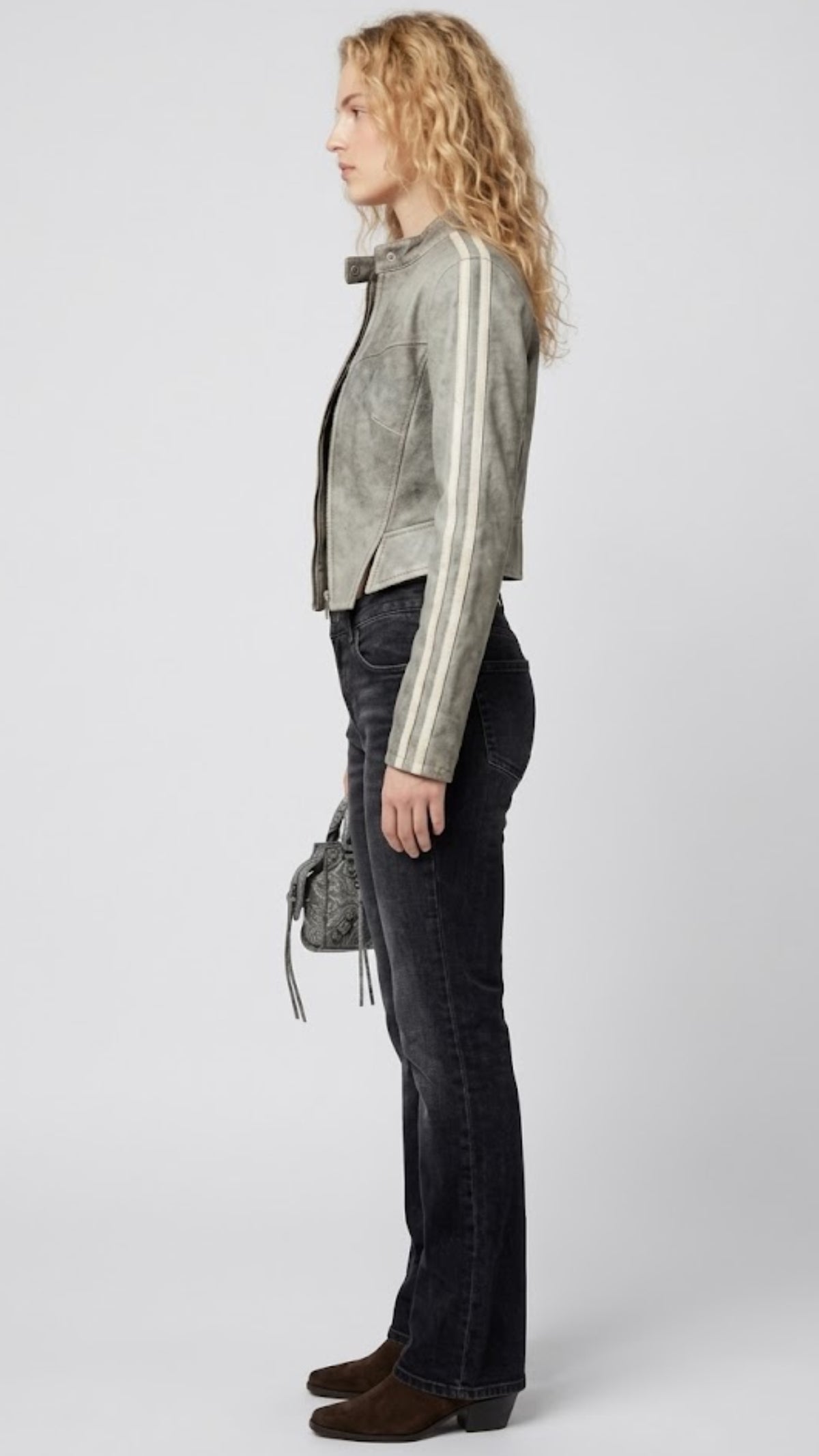 GREY DISTRESSED LEATHER JACKET