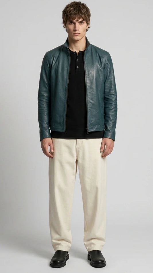 DARK CYAN LEATHER JACKET