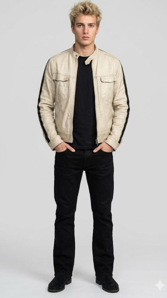 OFF-WHITE CAFE RACER LEATHER BIKER JACKET