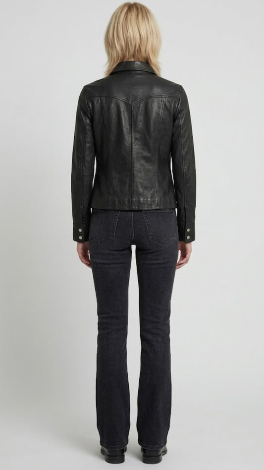 PREMIUM BLACK LEATHER TRUCKER JACKET