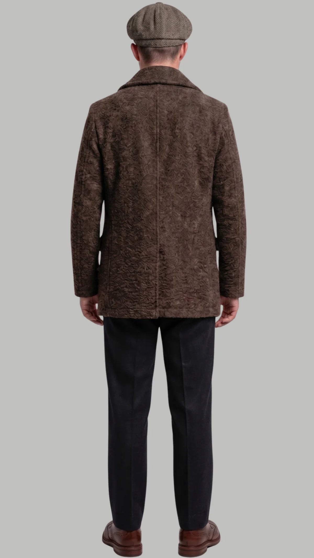 DARK BROWN LONG WOOL PEA-COAT