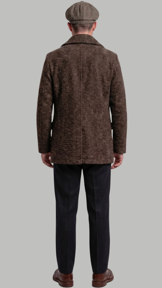 DARK BROWN LONG WOOL PEA-COAT