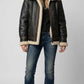 PREMIUM BLACK LEATHER AVIATOR FLIGHT JACKET WITH FAUX CREAM SHEARLING