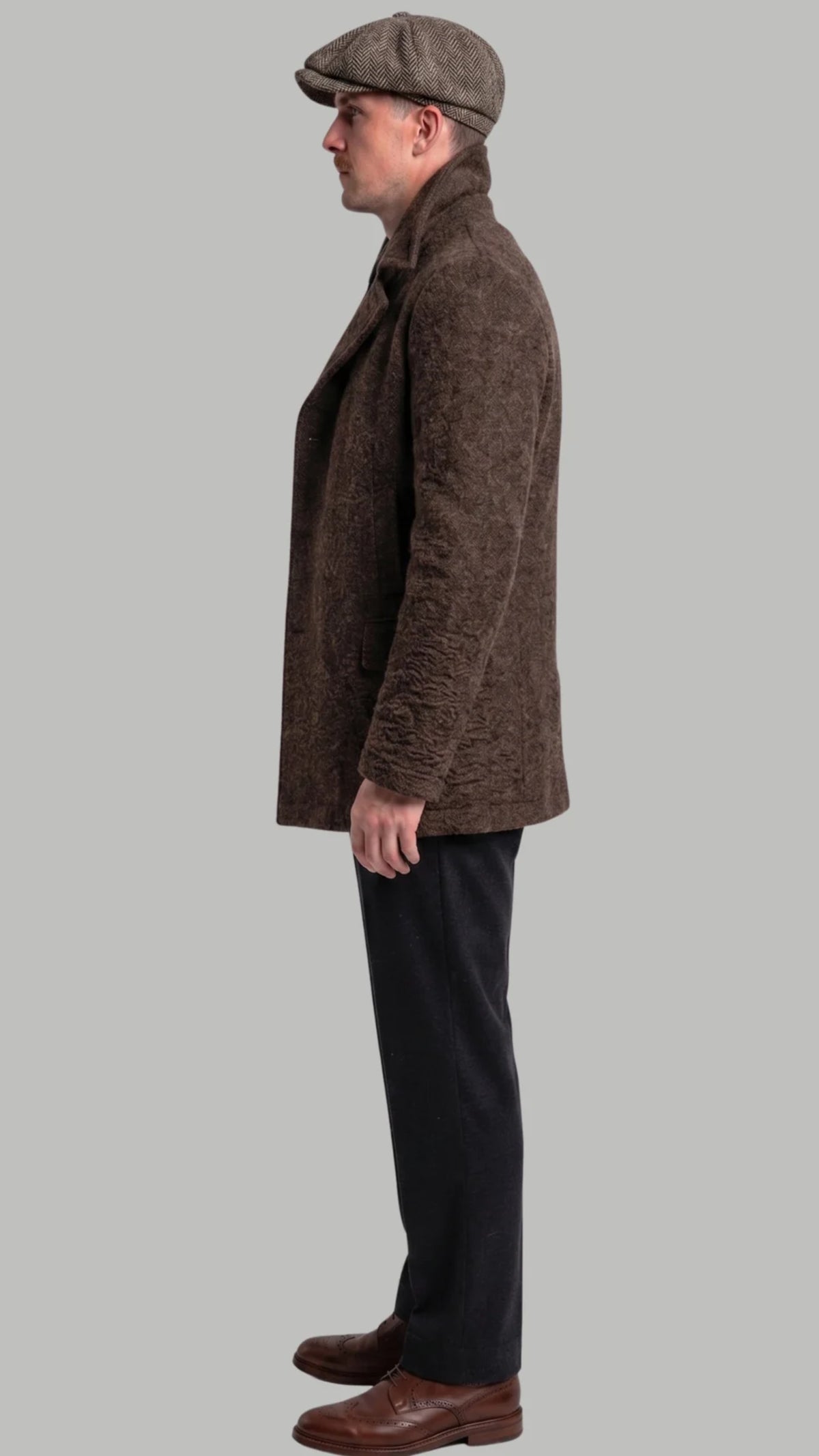 DARK BROWN LONG WOOL PEA-COAT