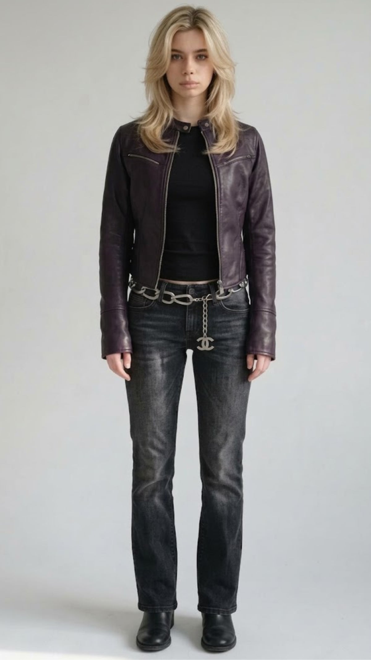 DARK PURPLE LEATHER BIKER JACKET