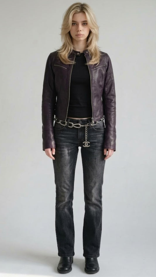 DARK PURPLE LEATHER BIKER JACKET