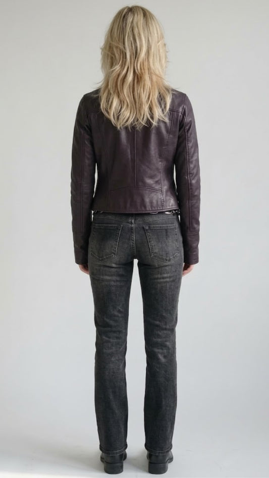 DARK PURPLE LEATHER BIKER JACKET