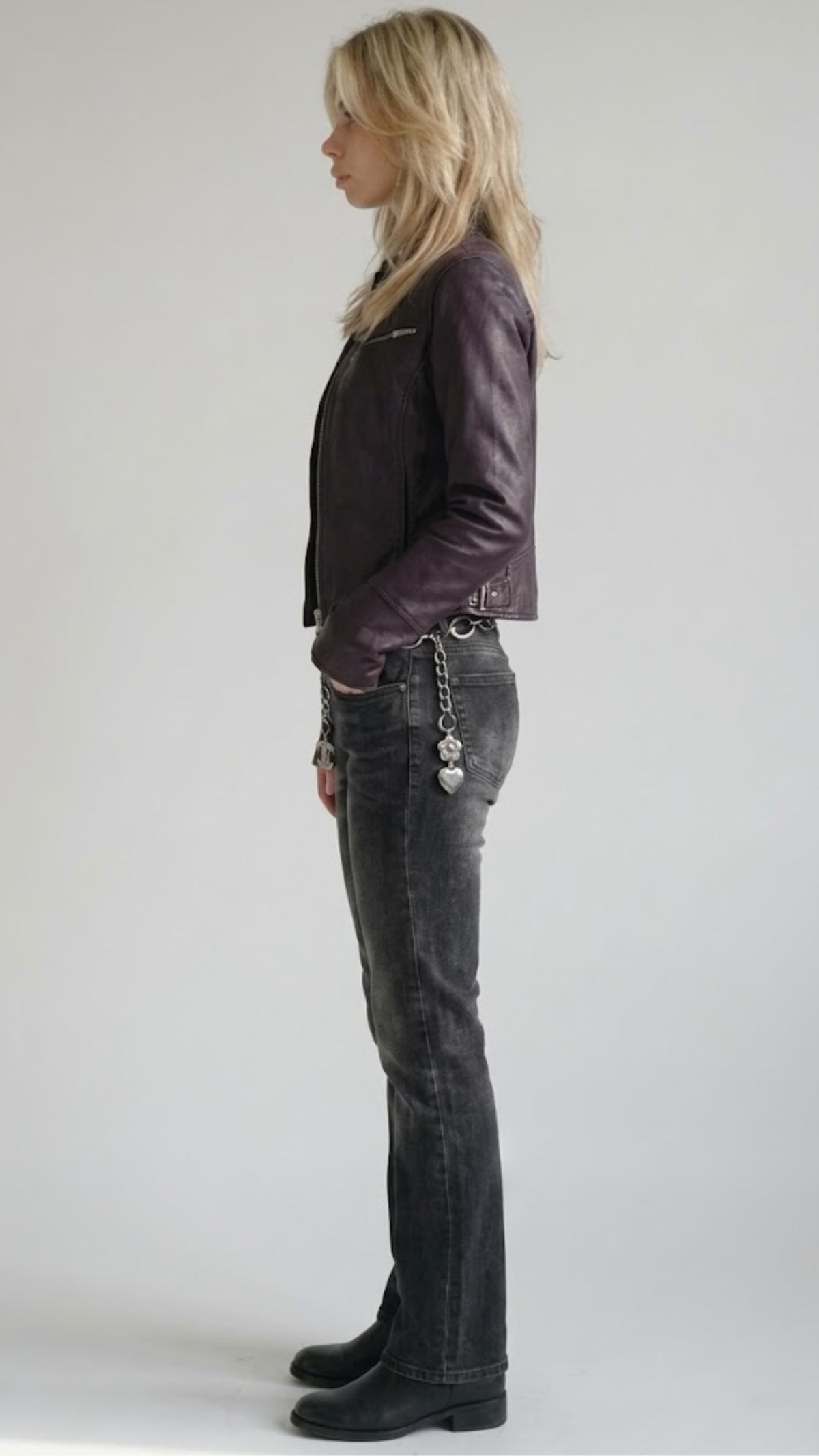DARK PURPLE LEATHER BIKER JACKET