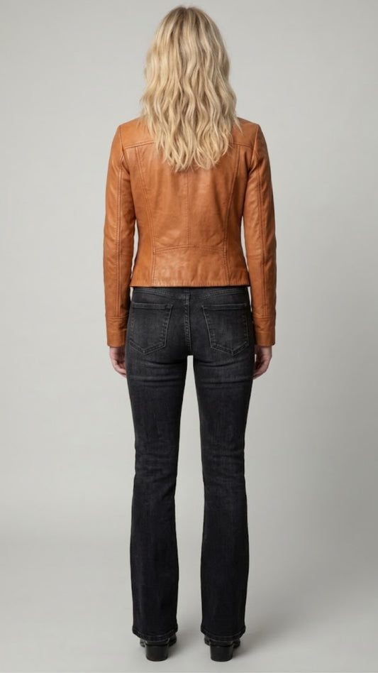 LIGHT BROWN LEATHER BIKER JACKET