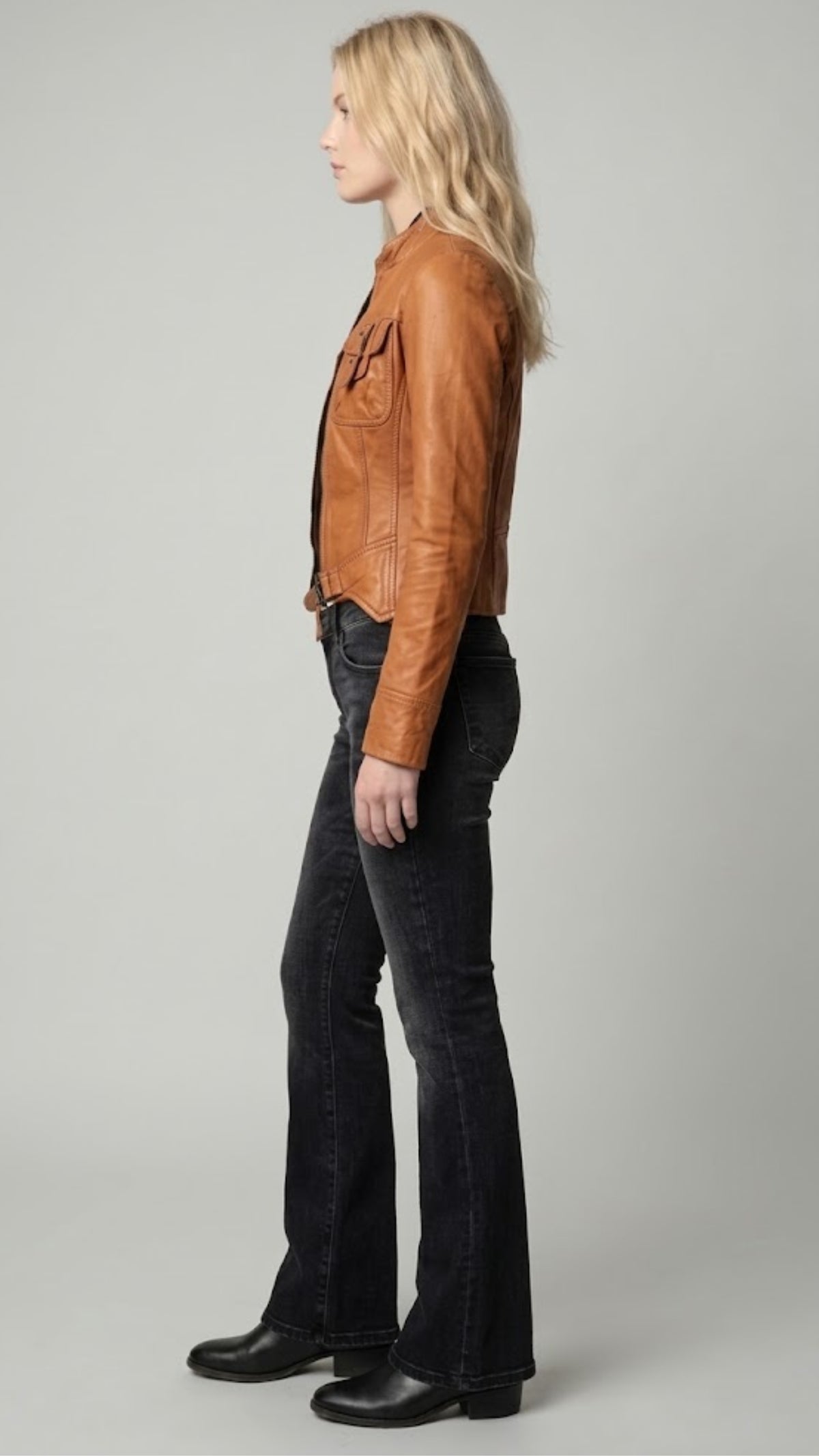 LIGHT BROWN LEATHER BIKER JACKET