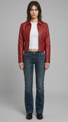 RED LEATHER CAFE RACER JACKET