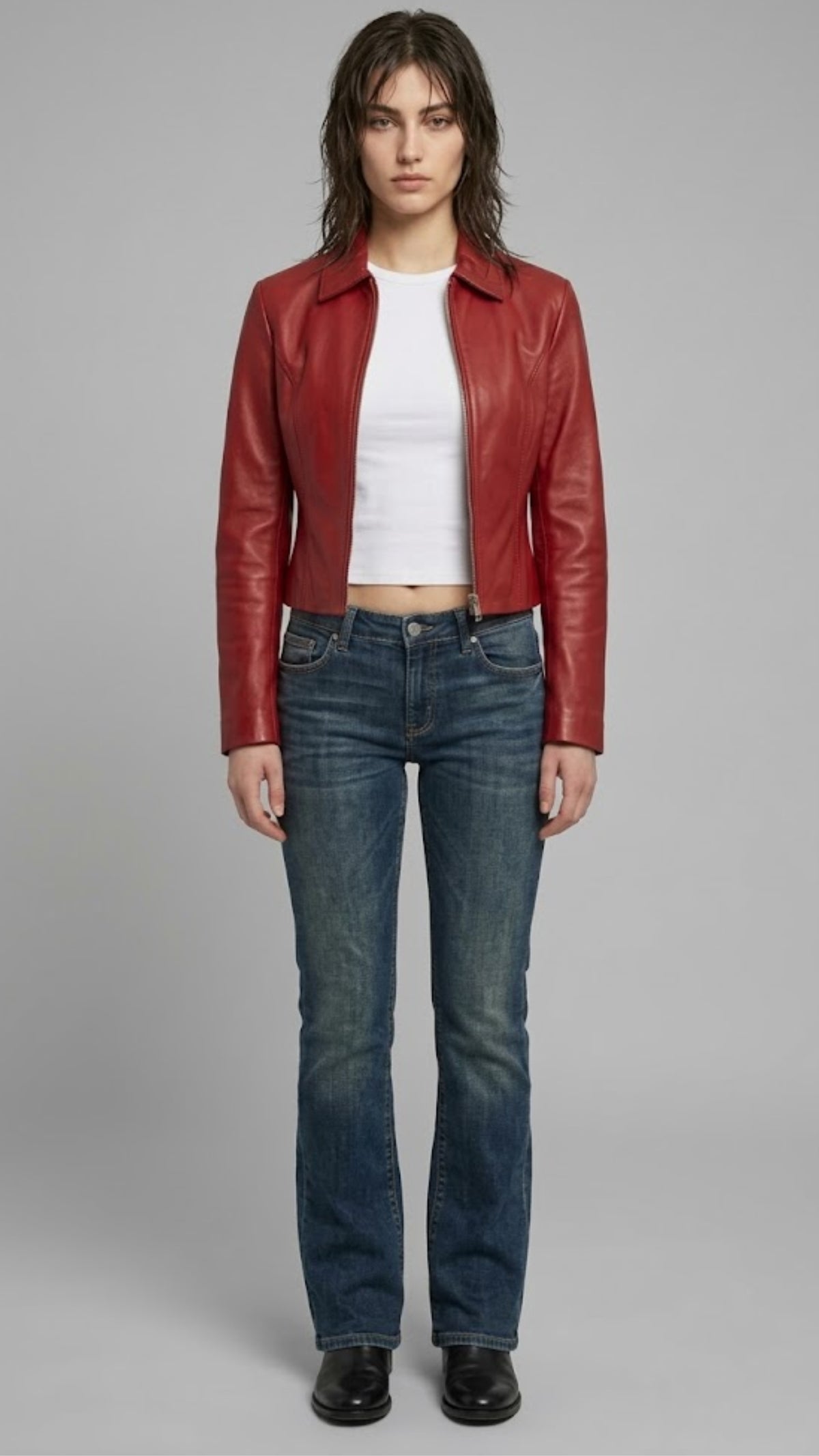 RED LEATHER CAFE RACER JACKET