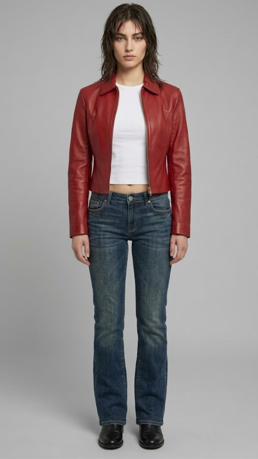 RED LEATHER CAFE RACER JACKET