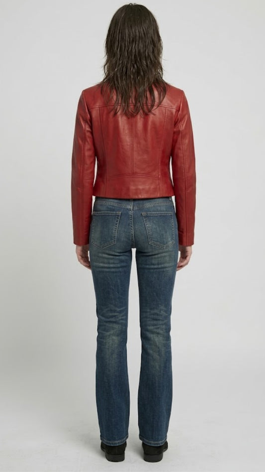 RED LEATHER CAFE RACER JACKET