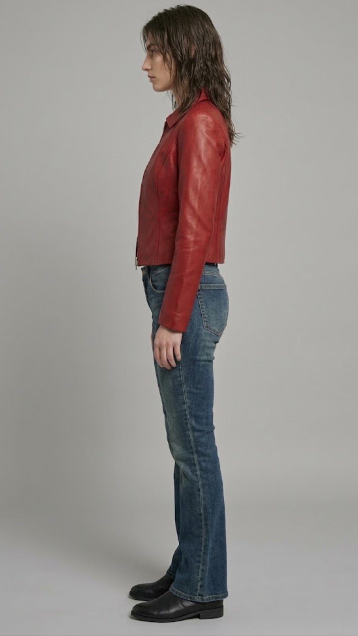 RED LEATHER CAFE RACER JACKET