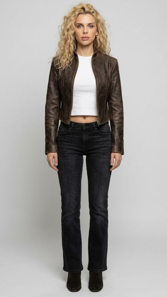 PREMIUM DARK BROWN DISTRESSED LEATHER JACKET