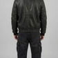 Mens premium all-black aviator jacket crafted from high-quality leather and plush black shearling.