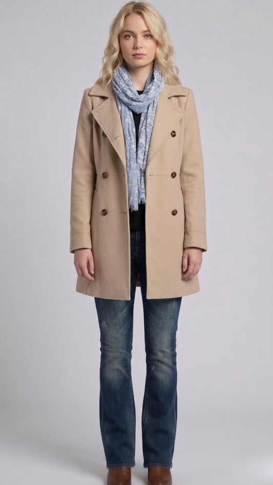 a premium jackero beige soft cotton coat featuring a clean button-up front and classic collar design.
