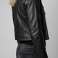 Close-up view of the fine craftsmanship, durable stitching, and high-quality leather texture on a black Jackero jacket.