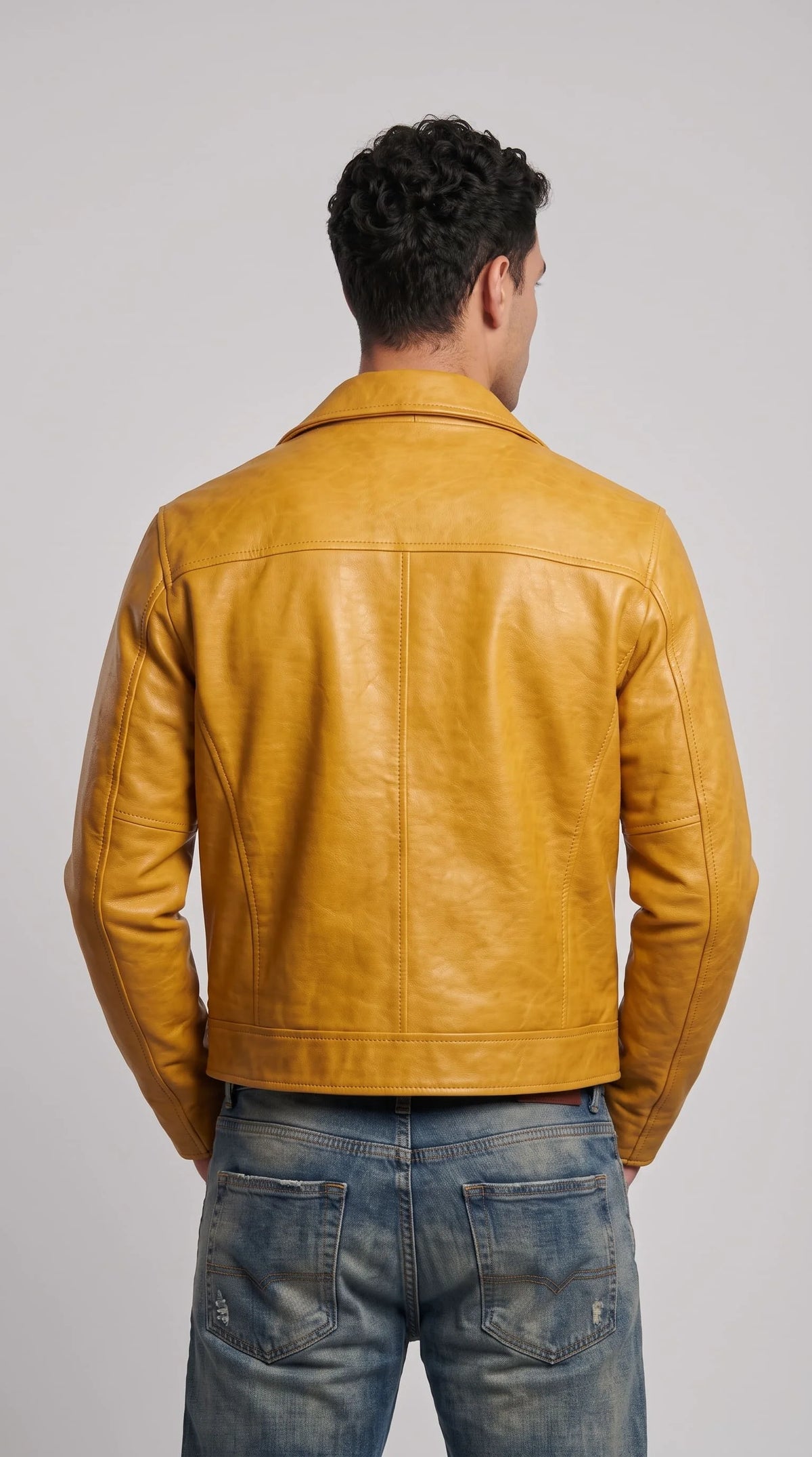 Turn heads wherever you go in this striking ochre yellow biker jacket from Jackero, perfectly blending rebellious streetwear energy with a bright, mood-lifting color palette.