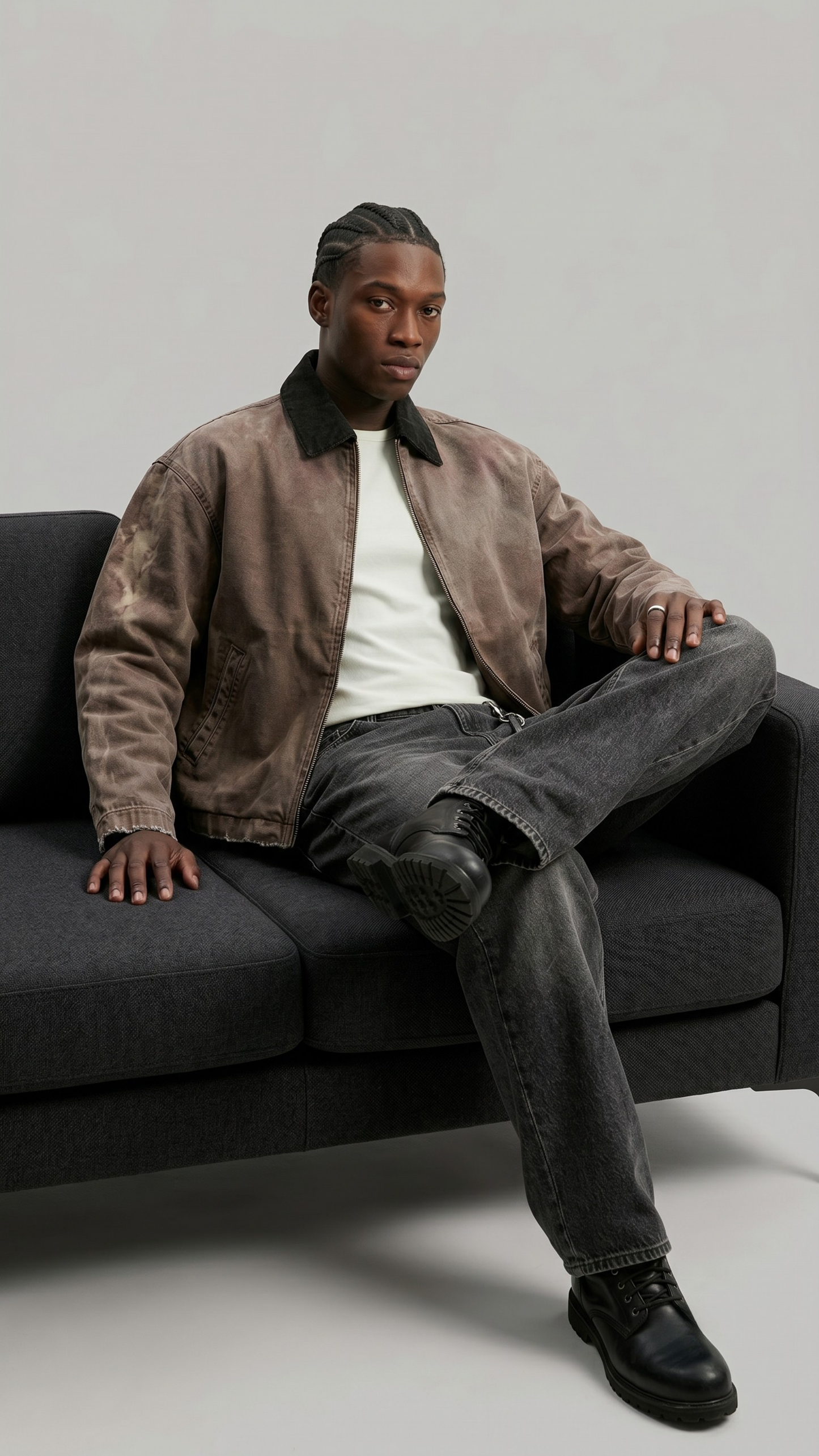 lightweight brown cotton canvas utility jacket designed for comfortable autumn layering and a smart casual look.