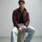 Mens dark red wine cotton jacket with clean classic collar and front buttons