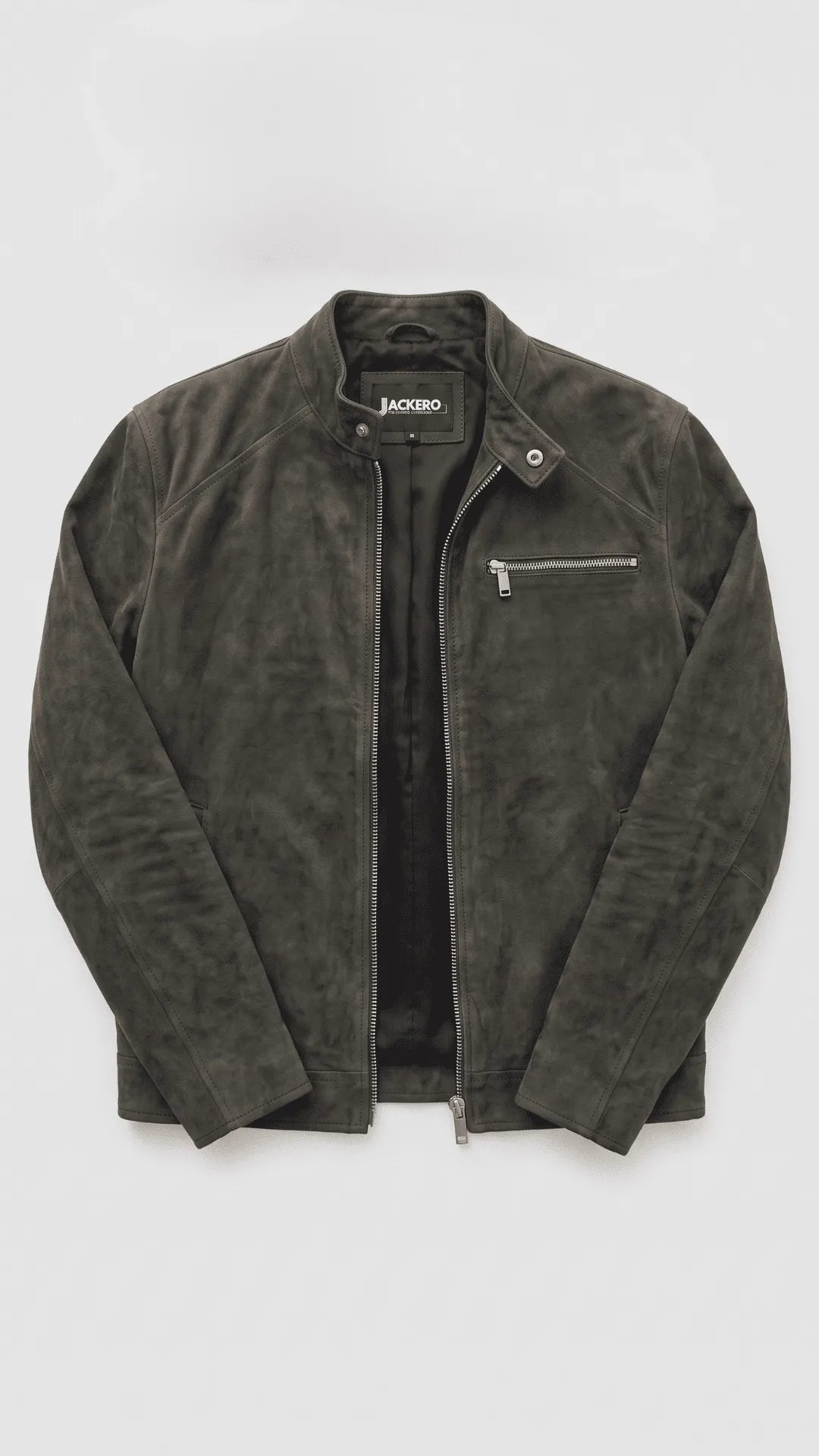 High-quality charcoal grey suede leather jacket tailored for a sharp, confident urban look, making it a must-have pocket-friendly outfit for this season.